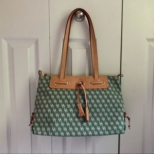 Dooney & Bourque Large Tassel Zip Top Handbag Monogram Canvas and Leather